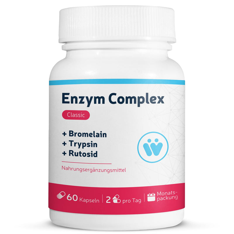 Enzyme Complex Classic - With high-dose bromelain pineapple enzyme + trypsin + rutoside - monthly pack with 60 enzyme capsules - traditional systemic enzyme combination - NewNest Australia
