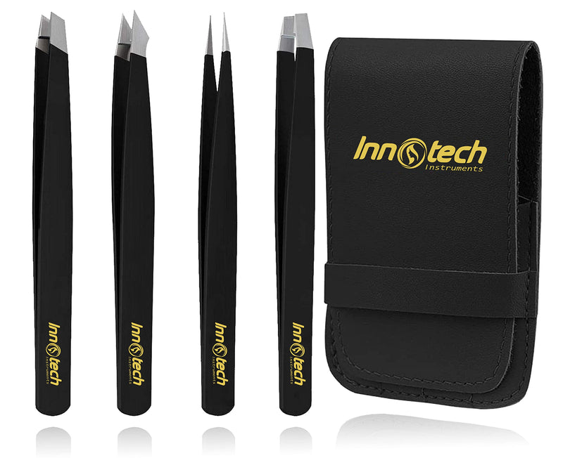 Tweezers Eyebrow Plucking 4 Piece Tweezers Set Professional Rustproof Stainless Steel Precise Eyebrow Plucking, Hair Remover Ingrown Hair, Face Epilator High Quality Care Set Black - NewNest Australia
