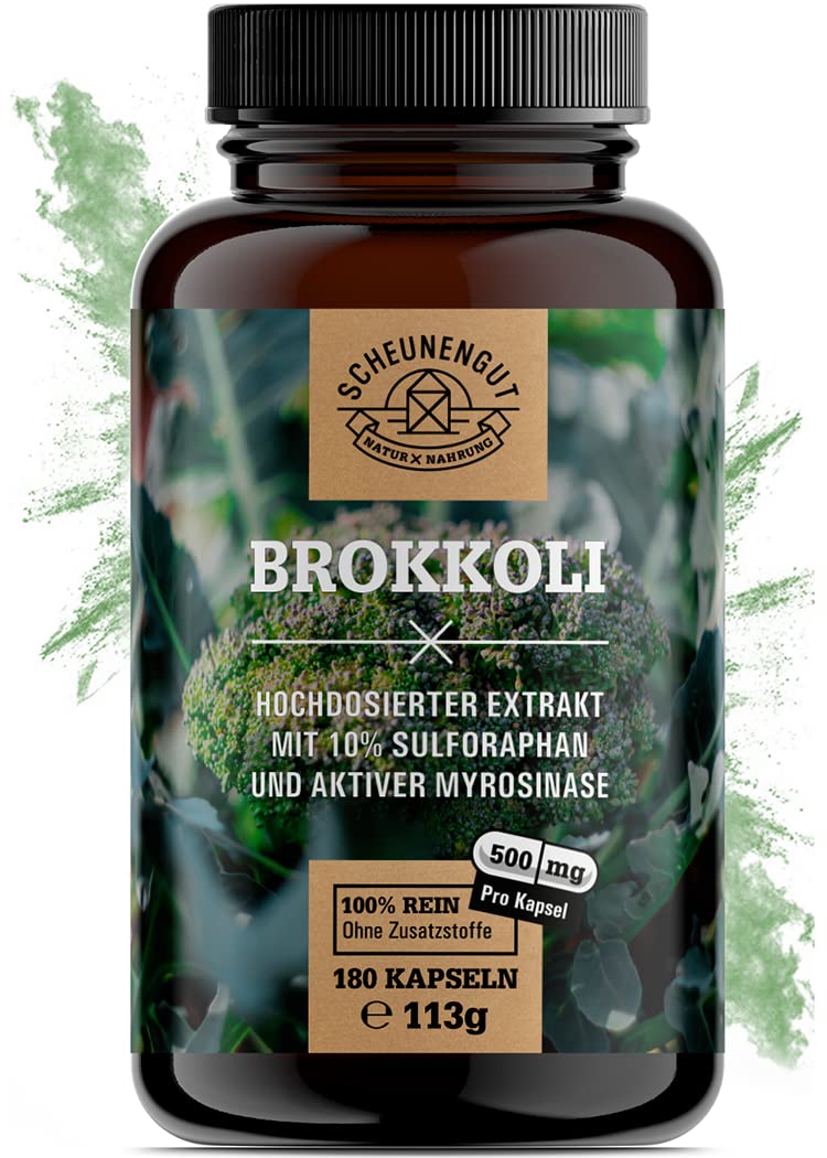 Broccoli Capsules - 1000Mg Per Daily Dose - Important: 30:1 Extract (= 15,000Mg Broccoli Per Dose) I 50Mg Sulforaphane Per Capsule + Active Myrosinase I 180 Capsules Broccoli Extract I From De I Scheunengut - NewNest Australia