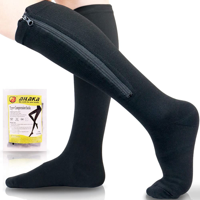 Ailaka Compression Socks with Zip, 15-20 mmHg Support Stockings with Zip for Men and Women Medical Compression Socks for Varicose Veins and Swollen Legs 2X-Large (1 Pair) Black - NewNest Australia