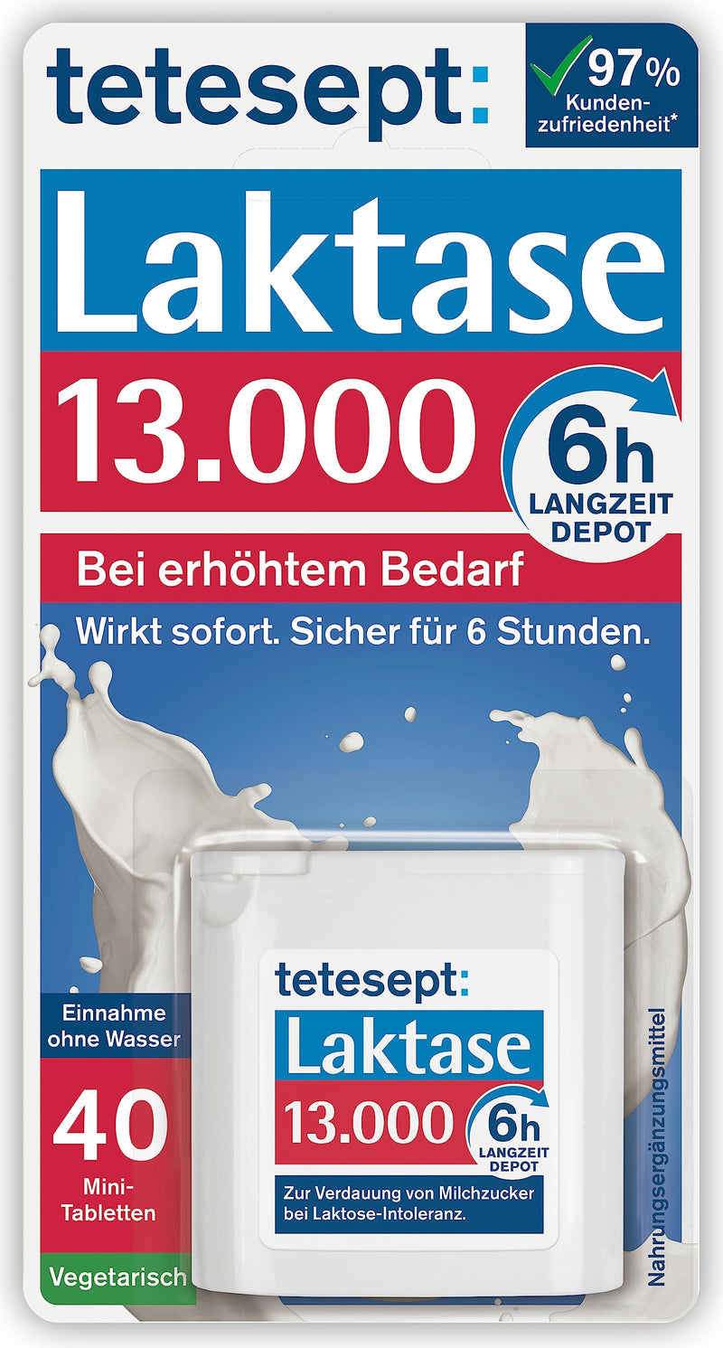 tetesept Lactase 13,000 - lactase tablets for lactose intolerance - dietary supplement with immediate effect & 6h long-term depot - 1 can of 40 pieces of Lactase 13,000 new - NewNest Australia