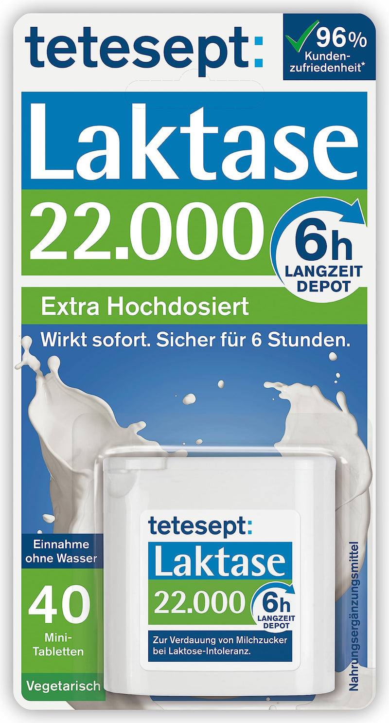 tetesept Lactase 22,000 - lactase tablets for lactose intolerance - dietary supplement with immediate effect & 6h long-term depot - 1 can of 40 pieces of Lactase 22,000 new - NewNest Australia