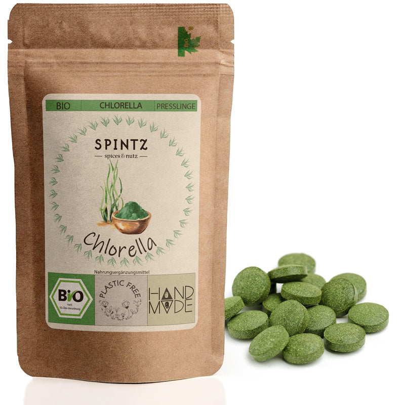 SPINTZ® 200 pieces Chlorella organic pellets 100% controlled organic cultivation Vegan tablets 500mg/tab | Plastic-free and sustainably packaged 200 pieces (pack of 1) - NewNest Australia