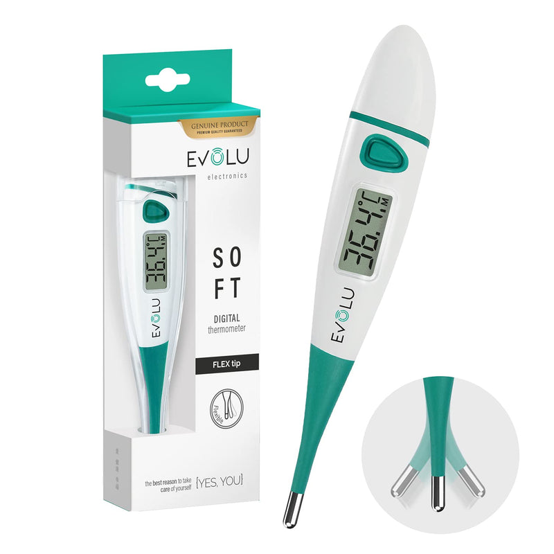 Evolu Waterproof Flexible Digital Thermometer Measurement In Mouth, Rectal Or Armpit With Flexible Measuring Tip In 10 Seconds - Babies, Children, Adults - High Precision - With Storage Box - NewNest Australia