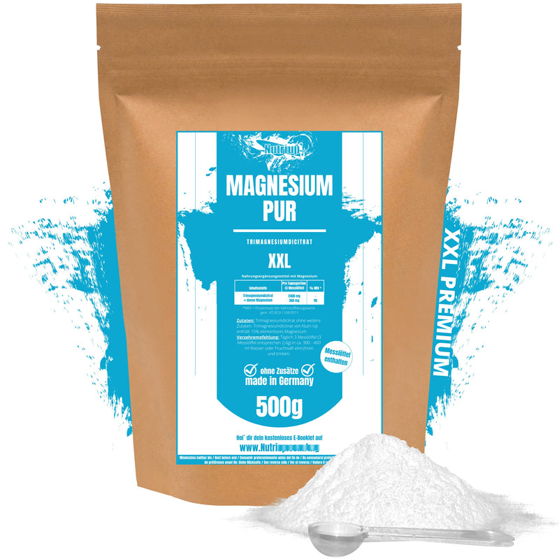NUTRI UP® Pure Magnesium - 500g powder (6.8 months supply) Pure magnesium citrate without additives - laboratory tested - premium quality trimagnesium dicitrate | Made in Germany | Vegan 500 g (pack of 1) - NewNest Australia