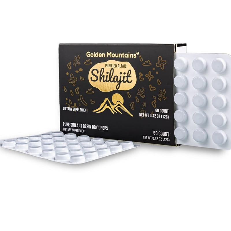 Pure Shilajit Dry Drops from the Siberian Green Altai "Golden Mountains" - 60 pieces (200 mg) Authentic plant-based trace elements & fulvic acid - NewNest Australia