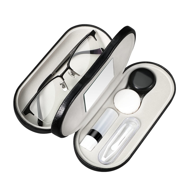 Kenobee Glasses Case, Contact Lens Case With Mirror, Tweezers And Suction Cup, Portable Double-Sided 2 In 1 Glasses Case, Contact Lens Case For Glasses, Reading Glasses, Contact Lenses (Black). - NewNest Australia