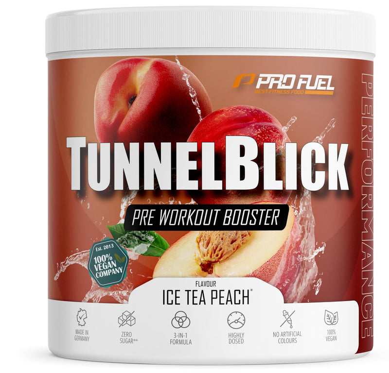 Pre-workout booster ICED TEA PEACH 440g - incredibly delicious - TUNNELBLICK training booster with citrulline, arginine, taurine, caffeine, guarana and magnesium - optimally high dosage - 100% vegan 20 portions (pack of 1) - NewNest Australia