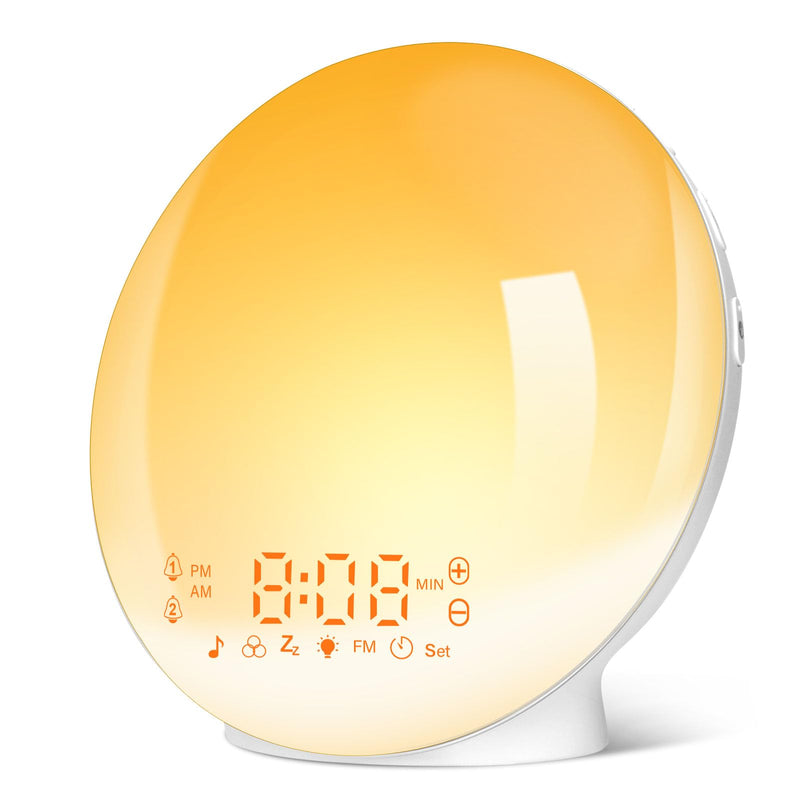 Artinabs Daylight Alarm Clock Light Wake Up Light Sunrise Sunset Simulation Alarm Clock Radio 7 Natural Sounds 2 Alarms Snooze 7 Color Light 20 Brightness Bedside Lamp Adults, Children - NewNest Australia