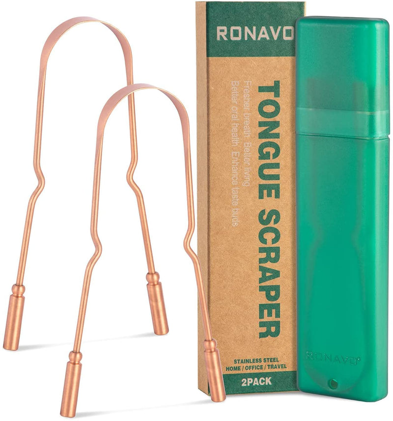 100% Pure Copper Tongue Scraper With Travel Case - Pack Of 2, Naturally Antimicrobial, Eliminates Bad Breath And Maintains Oral Hygiene, Tongue Cleaner For Adults And Children, Easy To Clean U-Copper - NewNest Australia