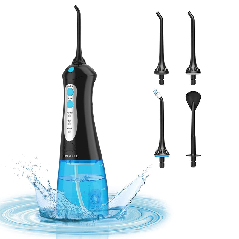 Turewell Oral Irrigator, Electric Interdental Cleaner With 3 Modes And 4 Nozzles, Ipx7 Waterproof, 300 Ml, Wireless, Usb, Portable, Rechargeable For Family And Travel - NewNest Australia