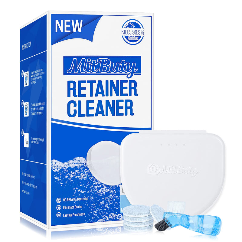 Mitbuty Retainer Cleaning Tablets (Pack Of 120) With 1 Container And 1 Brush - Cleaning Tablets For Braces, Aligners, Anti Snoring Splint, Mouth Guard And Removable Dentures Against - NewNest Australia