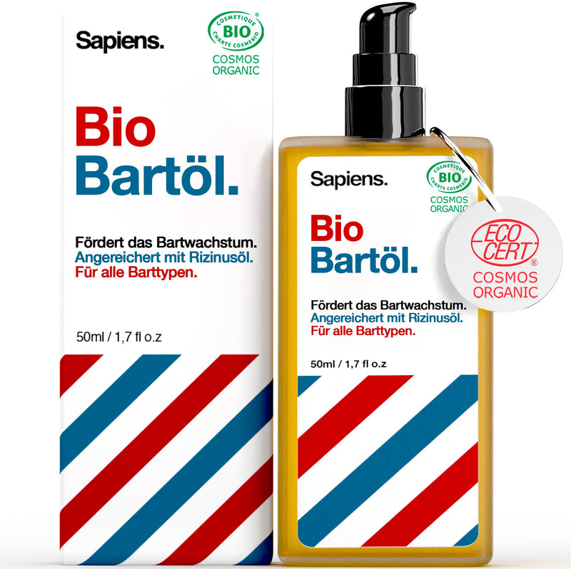 Sapiens Barbershop Beard Oil Men - Organic Beard Care Oil Cosmos Organic Certified with Castor Oil - Beard Oil Growth Moisturizes Beard Conditioner - Beard Oil for Men - 50 ml 50 ml (Pack of 1) - NewNest Australia