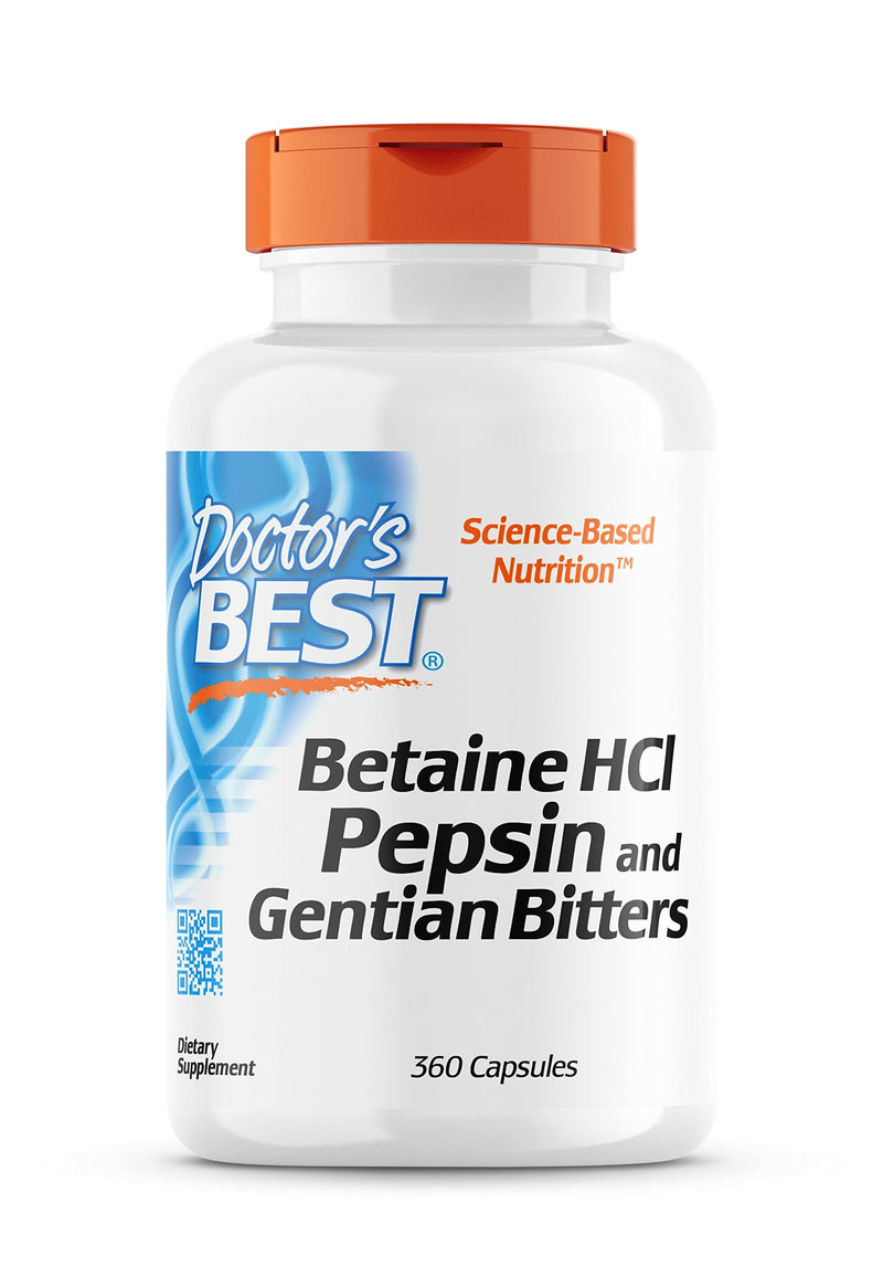 Doctor's Best, Betaine HCl (Betaine Hydrochloride) with pepsin and bitter substances from gentian, 650mg, 360 soft capsules, high dosage, laboratory tested, soy-free, gluten-free, without genetic engineering 360 pieces (pack of 1) 331.38 - NewNest Australia
