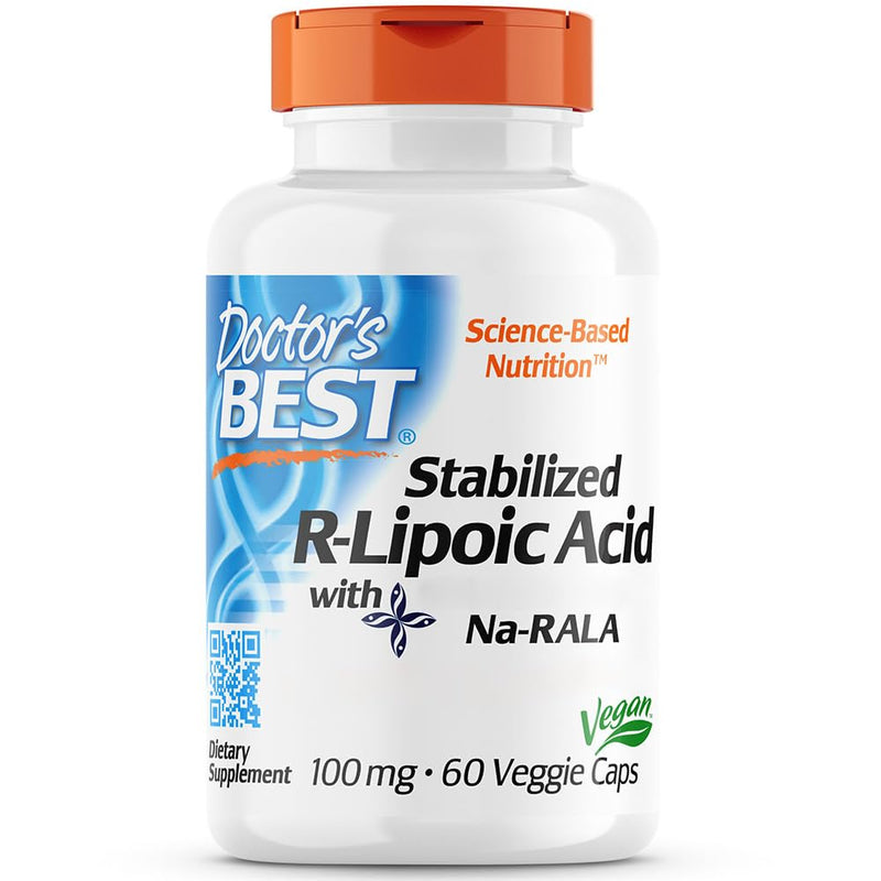 Doctor's Best, Stabilized R-Lipoic Acid (R-Lipoic Acid), 100 mg, 60 vegan capsules, sodium, laboratory tested, soy-free, gluten-free, non-GMO 60 pieces (pack of 1) - NewNest Australia