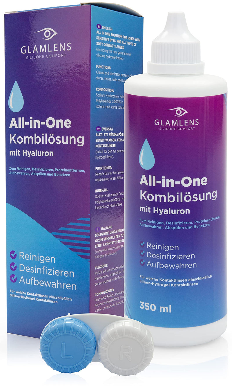 Glamlens contact lens liquid with HYALURON - 350ml contact lens liquid care product ALL IN ONE combination solution for soft lenses with container - NewNest Australia