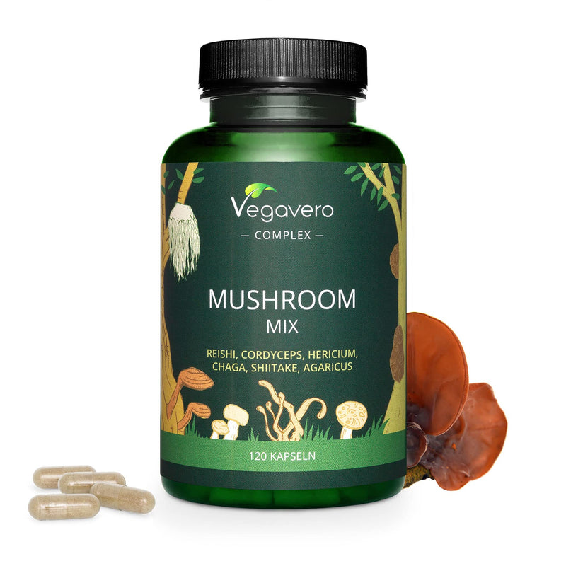 Mushroom Complex | 6 Vital Mushrooms: Reishi, Cordyceps, Shiitake, Chaga, Hericium, Agaricus | Premium: Beta-Glucans + Polysaccharides | Laboratory Tested | Vegan - Pure | German Production By - NewNest Australia