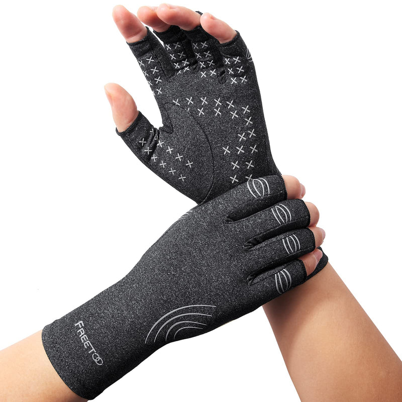 FREETOO Copper Infused Arthritis Gloves, Fingerless Compression Gloves Women/Men, Arthritis Pain Relief for Carpal Tunnel, Rheumatism, RSI, Tendinitis, Hand Pain Typing Gaming Knitted Gloves Gray - NewNest Australia
