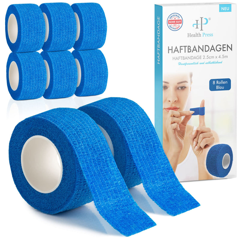 Self-Adhesive Finger Plaster, 8 X Plaster Rolls (2.5 Cm X 4.5 M), Self-Adhesive Bandage, Elastic Tape, Waterproof, Dust, Grease And Dirt-Repellent Plaster Tape (Blue, 8 Rolls) - NewNest Australia
