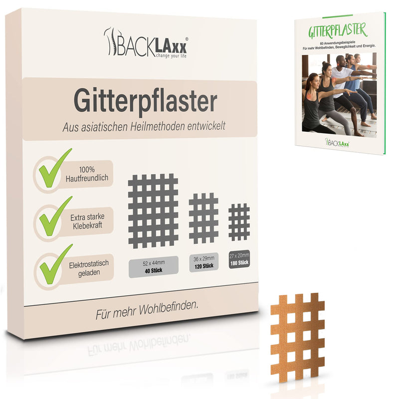 Backlaxx  Grid Tape 180 Pieces Premium Quality - Grid Plasters Set In Sizes Type A - Free Extensive Ebook With 60 Application Examples - Acupuncture Plasters Pain Plasters Crosstape - NewNest Australia