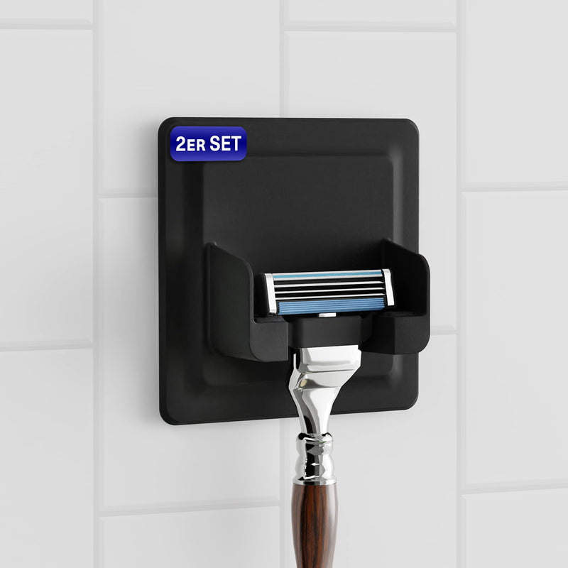 LOBUX® - 2x razor holder shower self-adhesive, super firm hold [soft-touch silicone] - razor holder shower, waterproof - organization system for bathroom, mirror, shower, wall (black) Black 2x razor holder - NewNest Australia
