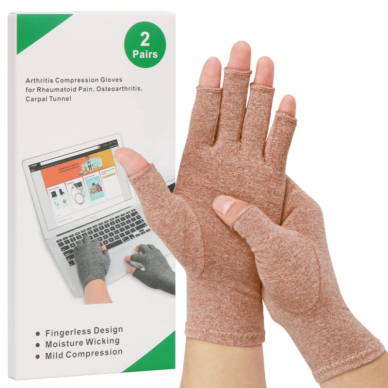 2 Pairs Arthritis Compression Gloves For Relief Of Rheumatoid Osteoarthritis, Relieve Muscle Tension, Fingerless, Breathable & Moisture Regulating, Women And Men (Coffee, M) - NewNest Australia
