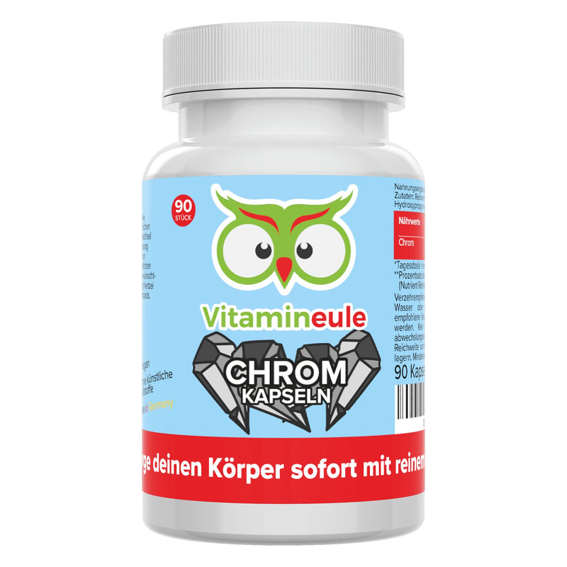 Chromium capsules - 500 µg - high dosage - quality from Germany - chromium picolinate without additives - vegan - laboratory tested - small capsules instead of tablets - blood sugar level & metabolism - Vitamineule® - NewNest Australia