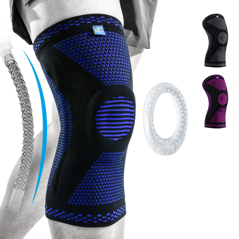 ABYON 1 Pack Knee Brace for Men Women Meniscus Tear, Arthritis, Ligament Injury, ACL, MCL, Knee Support with Patella Gel Pads & Spring Side Stabilizers (Blue, XL) Blue - NewNest Australia