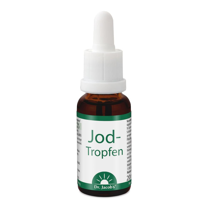 Dr. Jacob's iodine drops I 20 ml, 400 drops of 150 µg each I Vital trace element I For energy metabolism & thyroid¹ I For thinking skills & nervous system² I Easy to dose - NewNest Australia