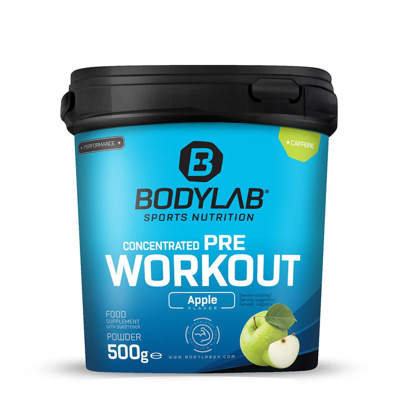Bodylab24 Concentrated Pre-Workout Booster Green Apple 500g, energy booster with creatine, beta-alanine, arginine, niacin and caffeine in the optimal ratio for more power and energy during training 500 g (pack of 1) - NewNest Australia