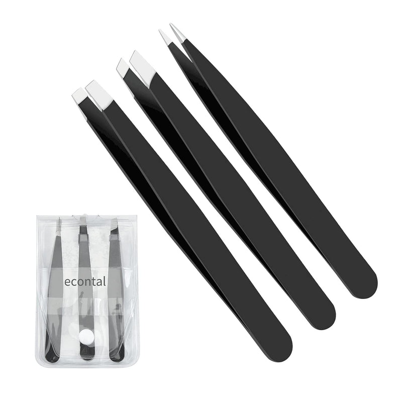 Econtal Tweezers Eyebrow Plucking Set, Straight Oblique Pointed Tweezers, Hair Plucking Tweezers, Splitter Tweezers, Pointed Tweezers, Eyelash Tweezers, With Case - NewNest Australia
