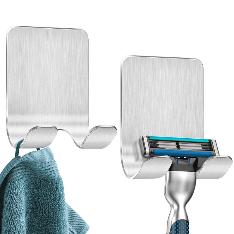 Bolatus Pack of 2 razor holder shower, hooks, self-adhesive razor holder, shower, stainless steel adhesive hooks, towel hooks without drilling, bathroom hooks, wall hooks, silver - NewNest Australia