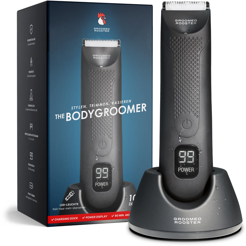 The Bodygroomer - Intimate Razor & Body Shaver, Shower Proof, 90 Minutes Running Time, Led Light, Charging Station - Body Trimmer For Genital Area & Body For Men By Groomed Rooster - NewNest Australia