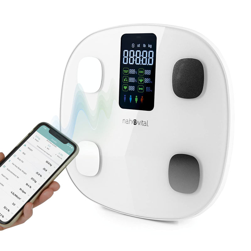 Nah-Vital Smart Body Analysis Scales, Digital Personal Scales, Body Fat Scales With App For 15 Body Data Such As Body Fat, Weight, Bmi, Muscle Mass And Bmr, Large Display, Up To 24 Profiles - NewNest Australia