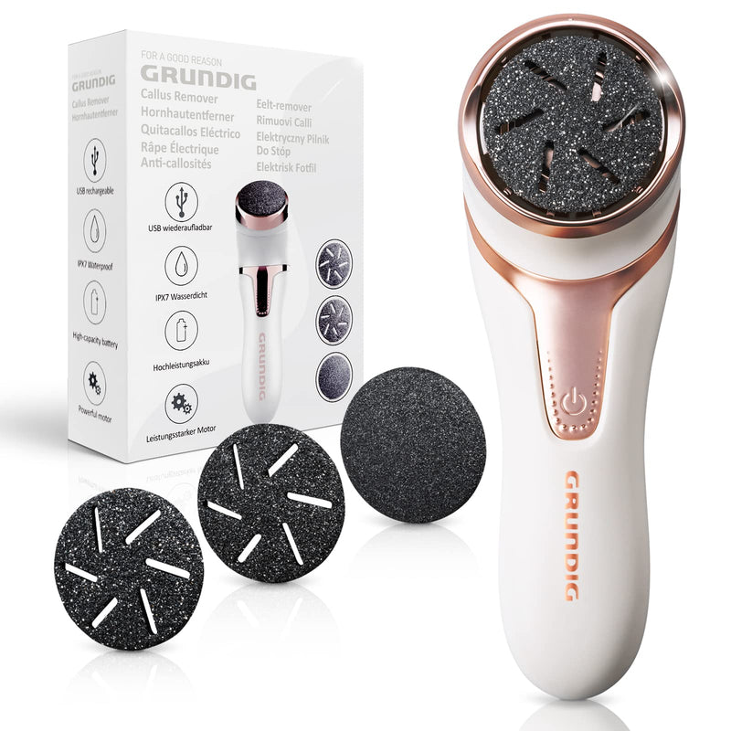 GRUNDIG electric callus remover to remove calluses - quickly beautiful feet - foot care set with high-performance battery I IPX7 foot pedi pedicure (callus remover), white - NewNest Australia
