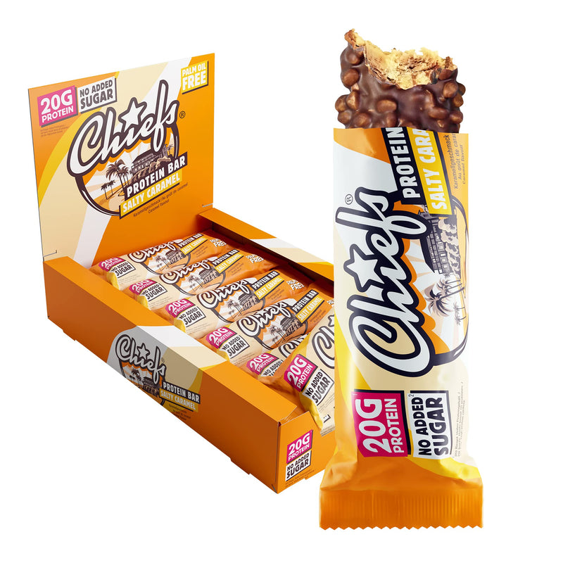 Chiefs Protein Bar with 20g protein and 211kcal • Low Sugar protein bar with high protein • 12 x 55g (Salty Caramel) Salty Caramel 12 pieces (pack of 1) - NewNest Australia