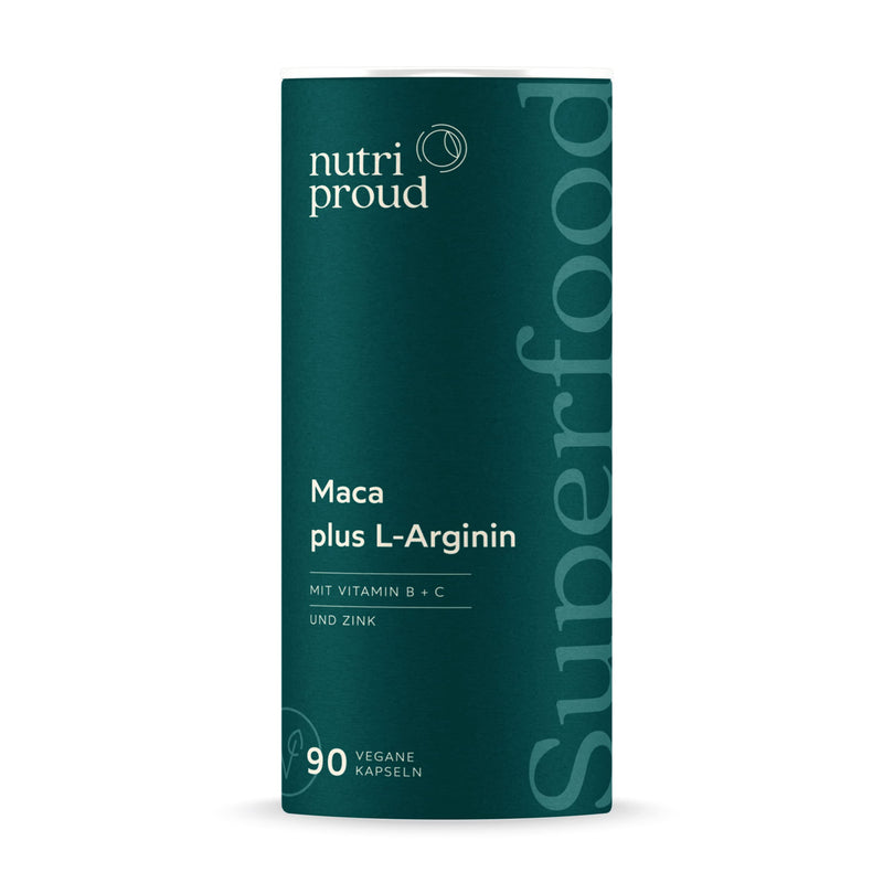 Nutriproud - Maca high dose plus L-arginine, vitamin B + C and zinc, physical strength and performance, 90 vegan capsules for 3 months, without unnecessary additives, made in Germany - NewNest Australia