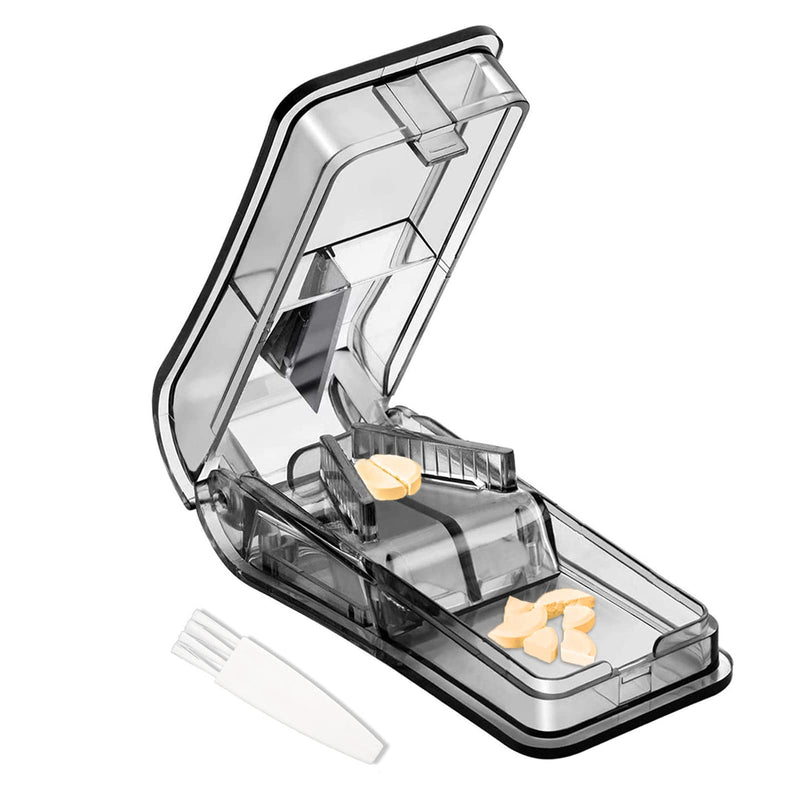 ILLUVA Tablet Divider for Small and Large Tablets, Pill Divider with Tablet Storage Compartment for Tablets Cut into Half a Quarter (Black) - NewNest Australia