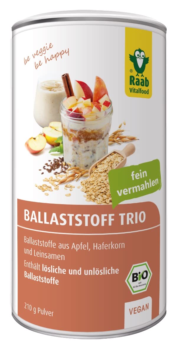Raab Vitalfood Organic Fiber Trio (210 G) I With Apple Fiber, Oat Grain And Linseed From Organic Cultivation I High Fiber Content I Fine Ground I Ideal For Porridge And Cereal - NewNest Australia