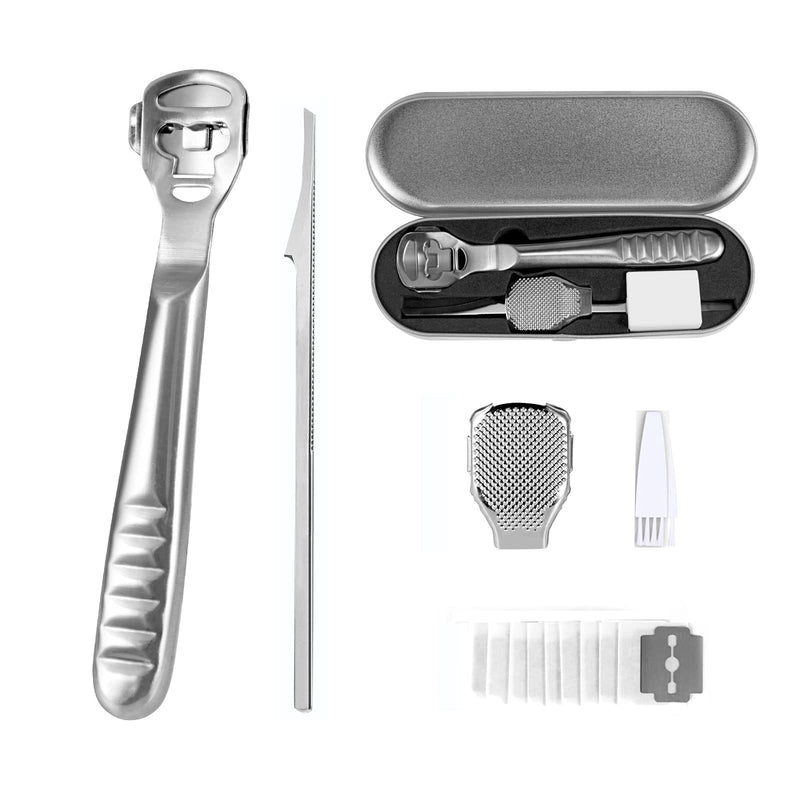 Callus Slicer Foot Scraper - Foot File Callus Remover Feet Callus Razor - Stainless Steel Foot Rasp Hard Skin Heel Callus Removal Pedicure Set For Hand Feet Foot Care With 10 Replacement Blades Silver - NewNest Australia