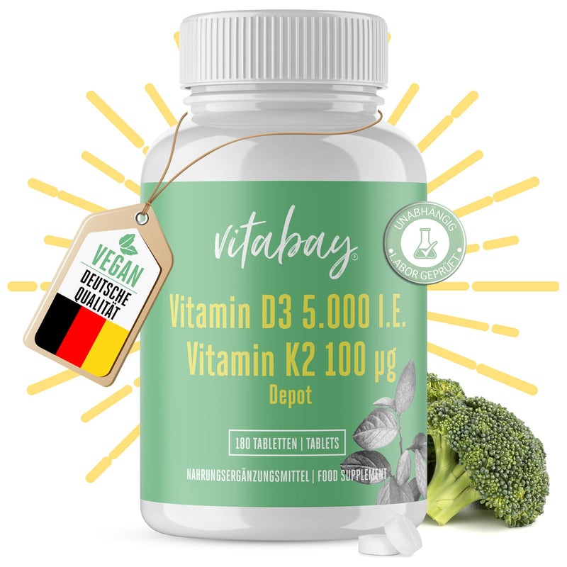 Vitabay Vitamin D3 K2 5000 IU high dose - 180 VEGAN & LABORATORY TESTED Vitamin D3K2 tablets high dose - Vitamins Vitamin D Vitamin K2 5000 K Sun vitamins D3K2 Vitamin D3K2 high dose Vit D3 K2 - NewNest Australia