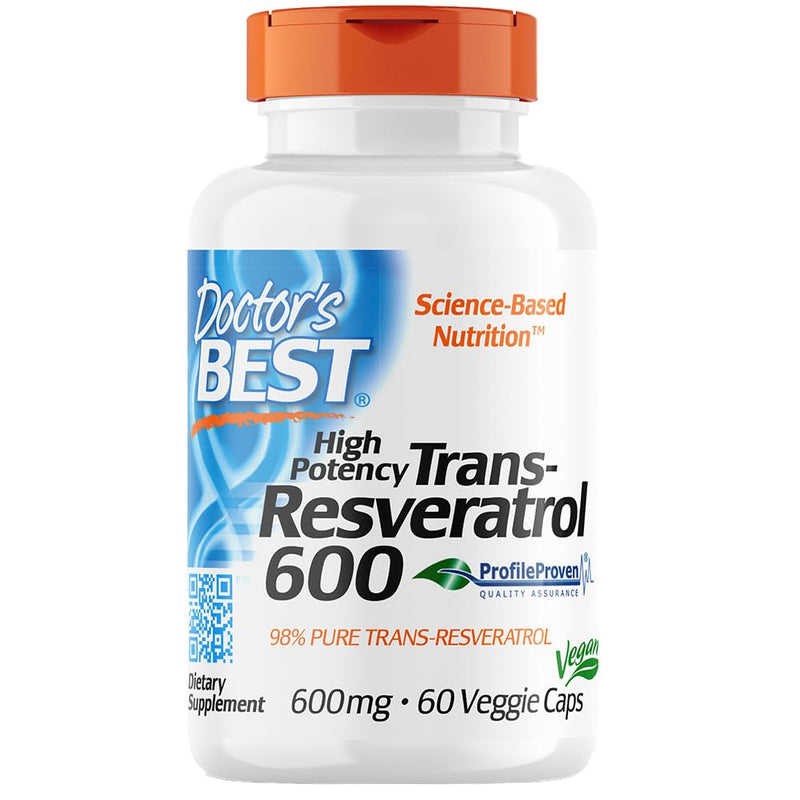 Doctor's Best, High Potency Trans-Resveratrol, 600mg, 60 Vegan Capsules, Laboratory Tested, Gluten Free, Soy Free, Vegetarian - NewNest Australia