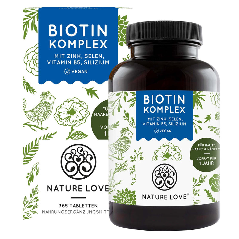 Biotin complex - with zinc, selenium, silicon & vitamin B5 - high dose with 10,000µg biotin - 365 tablets for hair, skin and nails - hair vitamins in a year's supply - vegan & laboratory tested - NewNest Australia