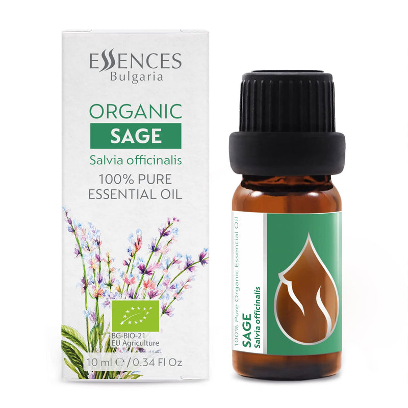 Essences Bulgaria Organic Sage Essential Oil 10 Ml | Salvia Officinalis | 100% Natural | Undiluted | Organic Certified | Top Quality From Family Business | No Genetic Engineering | Vegan - NewNest Australia