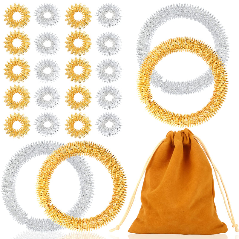 Pack Of 25 Massage Rings For Fingers Wrist Massage Ring Set Spiky Sensory Finger Massage Ring For Children Adults Office Workers To Reduce Stress Anxiety (Gold Silver) - NewNest Australia