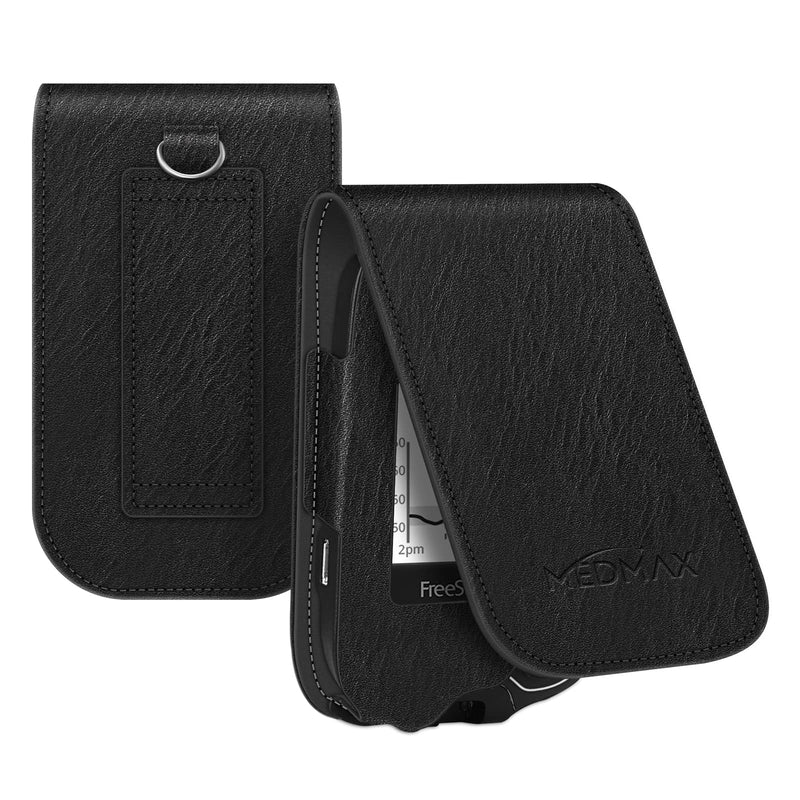Medmax Case For Freestyle Libre 3 / Libre 2 / Libre Reader Blood Glucose Monitor Shockproof Faux Leather Protective Cover With Clip And Handle For Diabetics (Black) - NewNest Australia