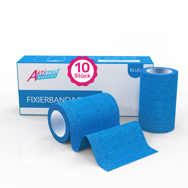 Aktimed Self-Adhesive Bandage (Pack Of 10) - High-Quality Self-Adhesive Bandage - Fixation Bandage Self-Adhesive For Sports Injuries & First Aid * Self-Adhesive Bandage (Blue) - NewNest Australia