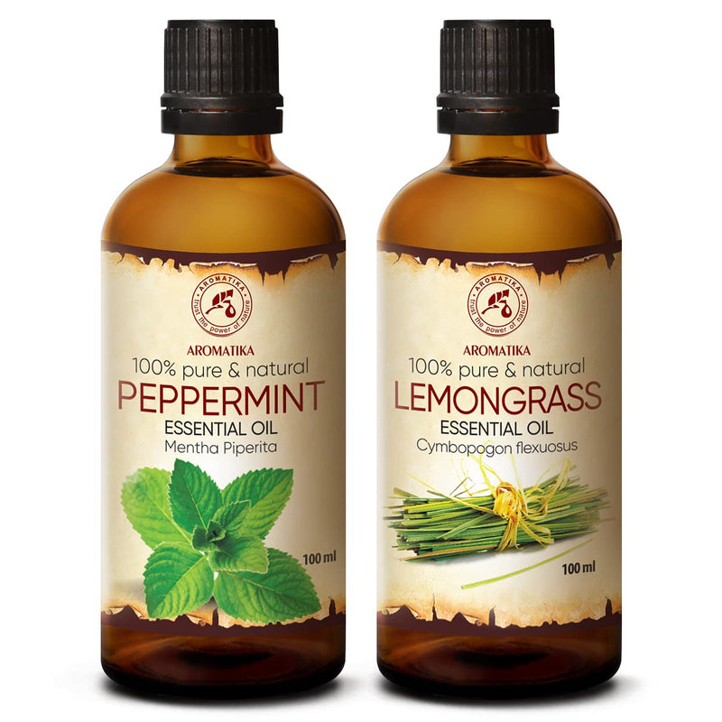 Essential Oils Set - 2 X 100 Ml - Aromatherapy Essential Oils Set With Peppermint Oil And Lemongrass Oil - Oils For Aroma Diffusers And Soaps - Outdoor Protection With Lemongrass Oil - Oil For Diy - NewNest Australia