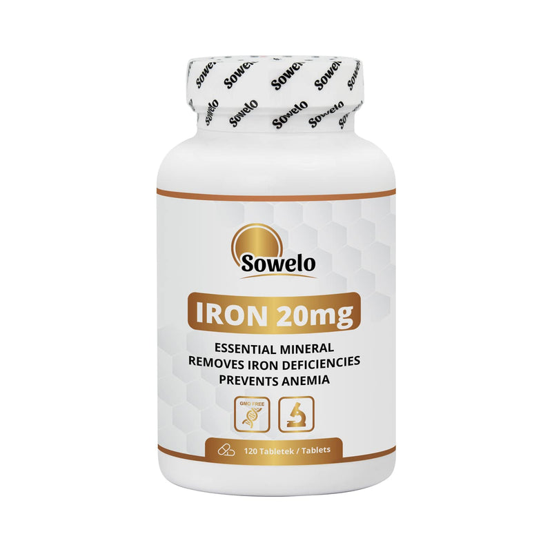 Sowelo Iron - iron high dose I 20 mg iron per tablet I iron bisglycinate (iron chelate) I mineral preparation with easily digestible iron I without unwanted additives I 120 tablets 120 pieces (pack of 1) - NewNest Australia