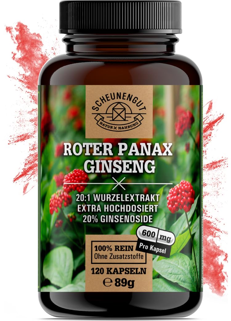 Roter Panax Ginseng Kapseln -1800Mg Je Tagesdosis- Wichtig: 20:1 Extrakt (=12000Mg Ginseng Je Kapsel) I Maximale Bioverf√ºgbarkeit I 20% Ginsenoside I 120 St√ºck I Aus Deutschland I Scheunengut - NewNest Australia